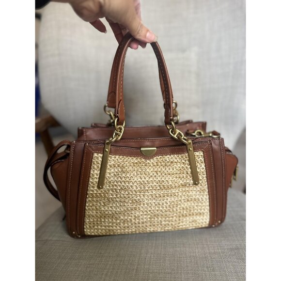 Coach Dreamer 21 Raffia Brown Natural Leather Straw w/Removable Crossbosy Straps - Picture 6 of 15